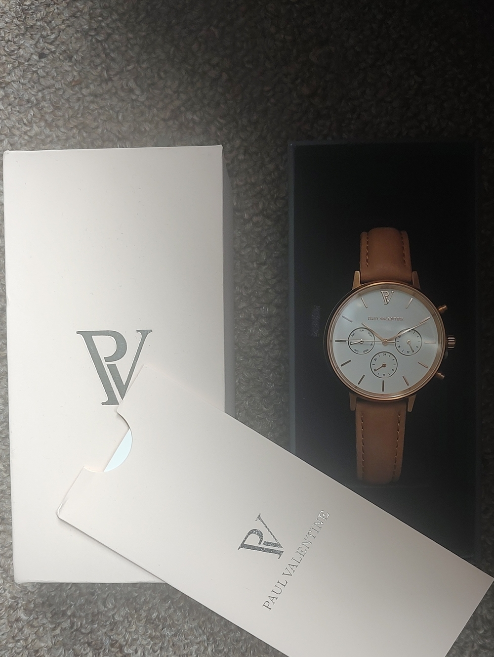 Paul Valentine Rose Gold Case Watch with Tan Leather Strap